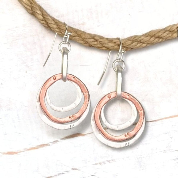 Silver and Rose Gold Compact Circle Earrings - SOULZA AUSTRALIA