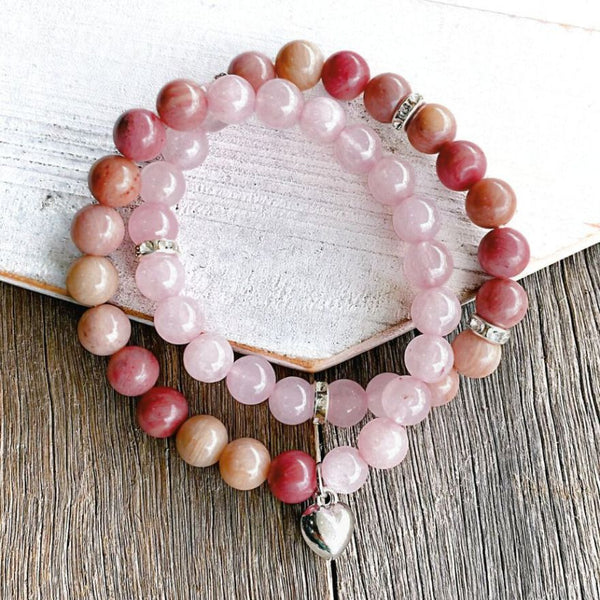 Rose Quartz Twin Heart Bracelet Set - SOULZA AUSTRALIA