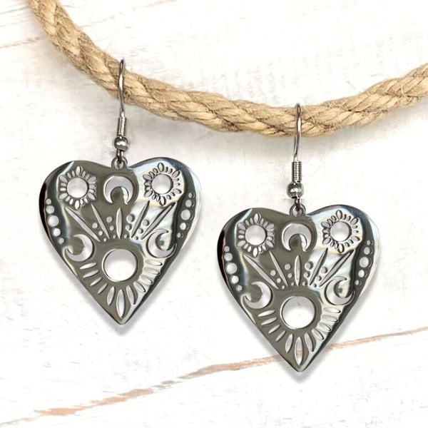 Silver Moon n Star Heart Earrings - SOULZA AUSTRALIA