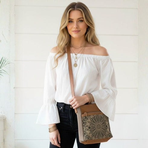 Aurora Boho Leather & Canvas Crossbody Bag - SOULZA AUSTRALIA