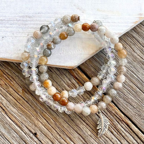 Crystal & Soft Amazonite Stone Bracelet Set - SOULZA AUSTRALIA