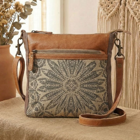 Aurora Boho Leather & Canvas Crossbody Bag - SOULZA AUSTRALIA