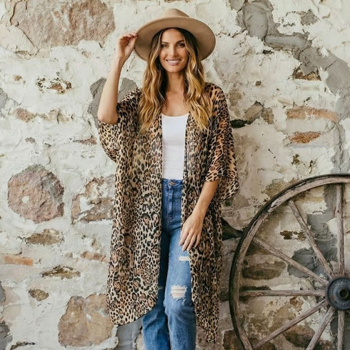 Tan Leopard Print Fabric Kimono - SOULZA AUSTRALIA