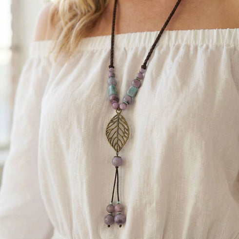 Pastel Leaf Multicolour Bead Necklace - SOULZA AUSTRALIA