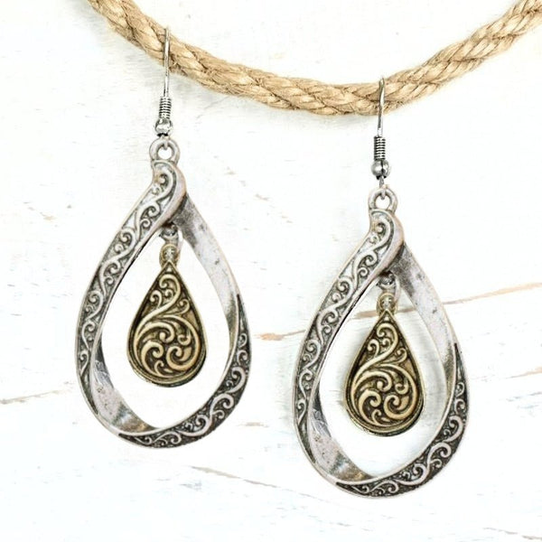 Gold & Silver Swirl Teardrop Earrings - SOULZA AUSTRALIA