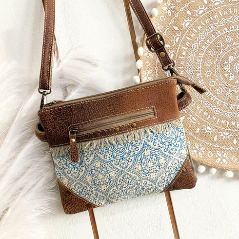 Blue Mosaic Leather & Canvas Crossbody Bag - SOULZA AUSTRALIA