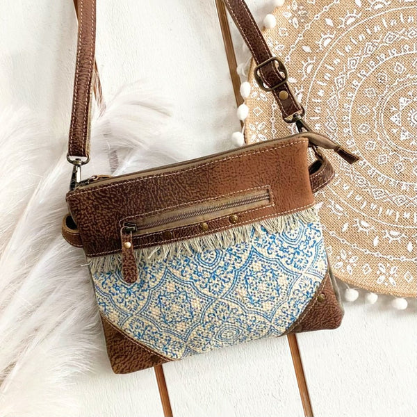 Blue Mosaic Leather & Canvas Crossbody Bag - SOULZA AUSTRALIA