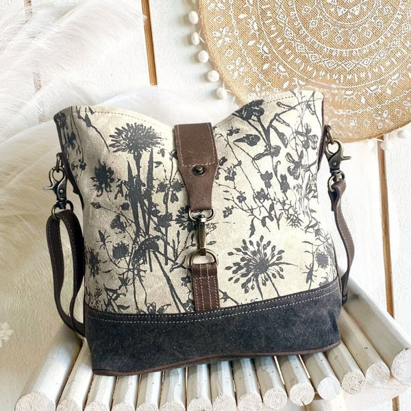 Wild Flower Square Boho Canvas n Leather Bag - SOULZA AUSTRALIA