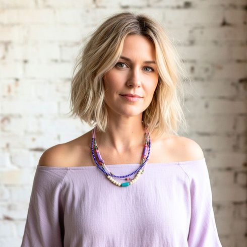 Pink n Lilac Boho Chic Bead Necklace - SOULZA AUSTRALIA