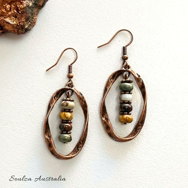 Rustic Earth Twisted Antique Copper Earrings - Handmade by Soulza