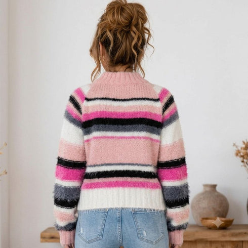 Blush Camellia Cropped Stripe Knit Jumper