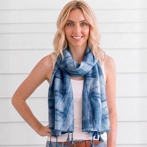 Hues of Blue Tassel Scarf