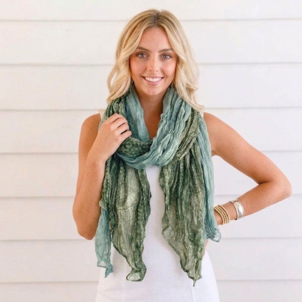 Boho Forest Pale Green & Blue Ruffle Scarf