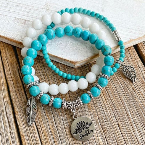 Boho Turquoise & Silver Bead Bracelets
