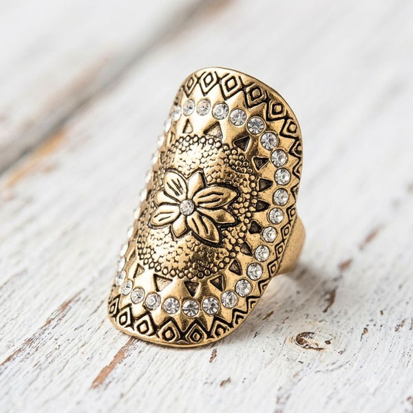 Antique Gold Bohemia Butterfly Diamante Ring