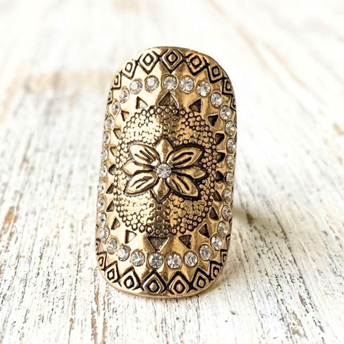 Antique Gold Bohemia Butterfly Diamante Ring