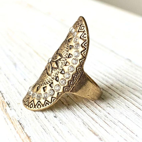 Antique Gold Bohemia Butterfly Diamante Ring