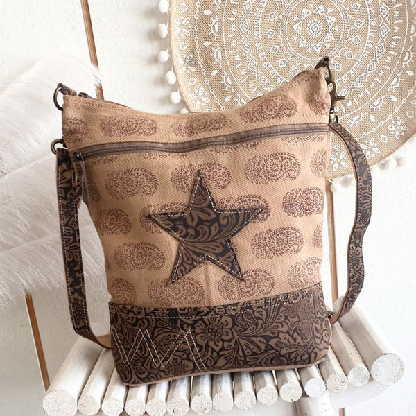 Bella Star Boho Leather & Canvas Shoulder Bag
