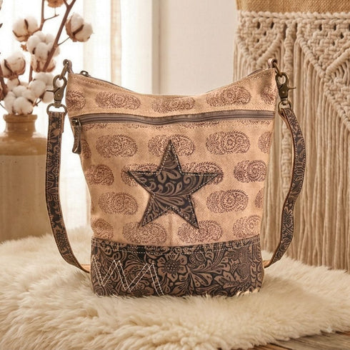 Bella Star Boho Leather & Canvas Shoulder Bag