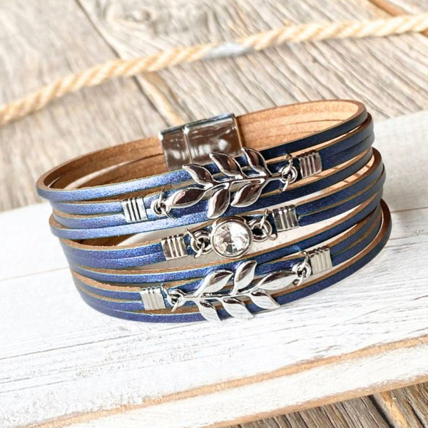 Blue & Silver Leaf Wrap Bracelet