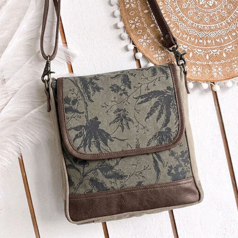 Forest Boho Canvas n Leather Messenger Bag