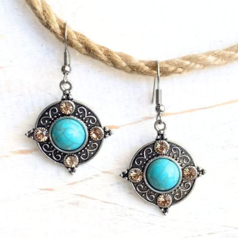 Boho Turquoise Diamanté Earrings