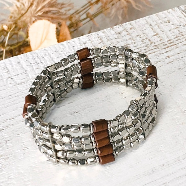 Boho Brown & Silver Cuff Bracelet - SOULZA AUSTRALIA