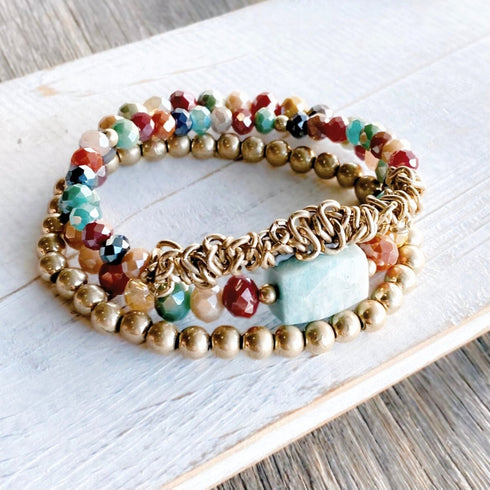 Boho Matt Gold & Rainbow Crystal Bracelet Set - SOULZA AUSTRALIA
