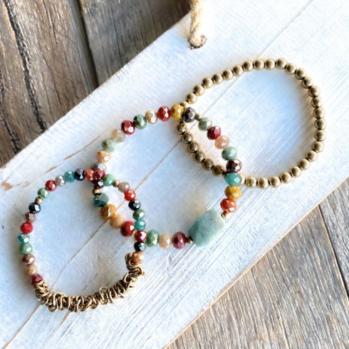Boho Matt Gold & Rainbow Crystal Bracelet Set - SOULZA AUSTRALIA