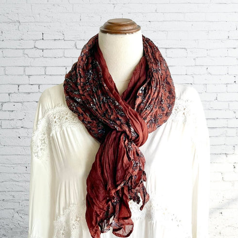 Boho Forest Rust Ruffle Scarf - SOULZA AUSTRALIA