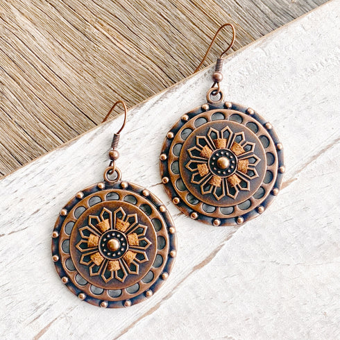 Copper Wheel Earrings