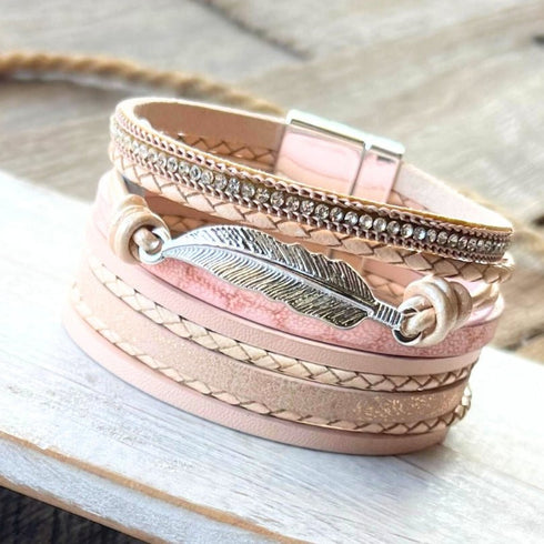 Dusk Pink Feather Boho Bracelet - SOULZA AUSTRALIA