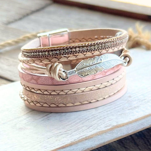 Dusk Pink Feather Boho Bracelet - SOULZA AUSTRALIA