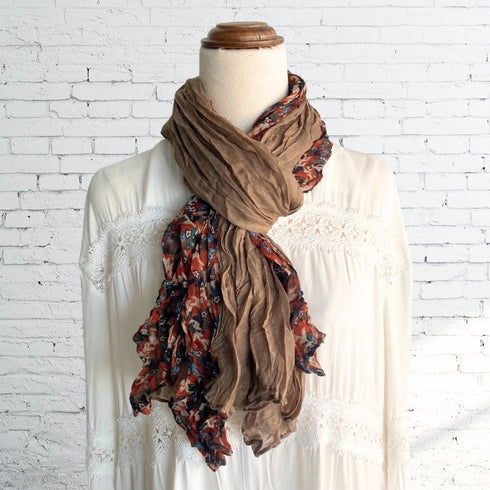 Boho Forest Light Brown & Rust Ruffle Scarf - SOULZA AUSTRALIA