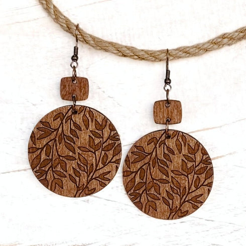 Copper Leaf Wooden Circle Earrings - SOULZA AUSTRALIA