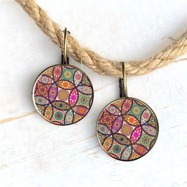 Vibrant Multicolour Mandala Glass Earrings - SOULZA AUSTRALIA