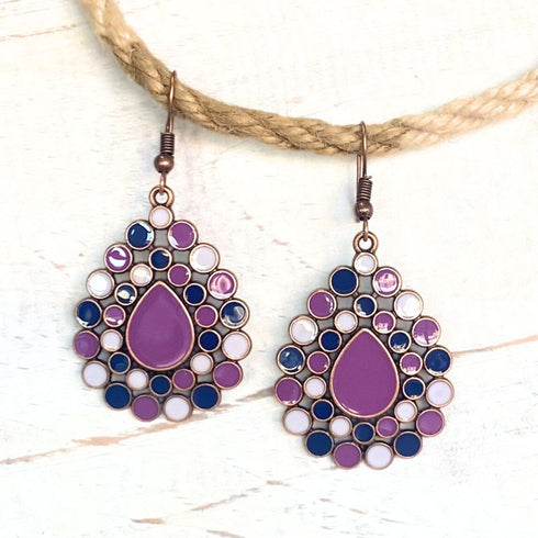 Purple n Blue Circle n Copper Earrings - SOULZA AUSTRALIA