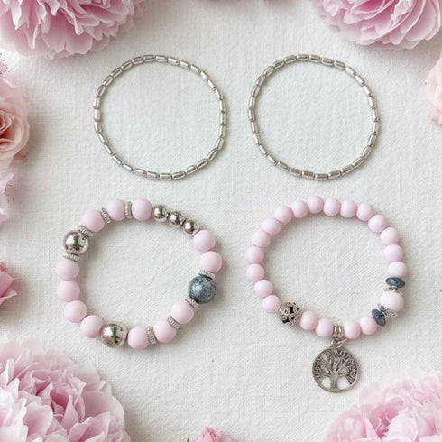 Pink n Silver Tree of Life Bracelet Set - SOULZA AUSTRALIA