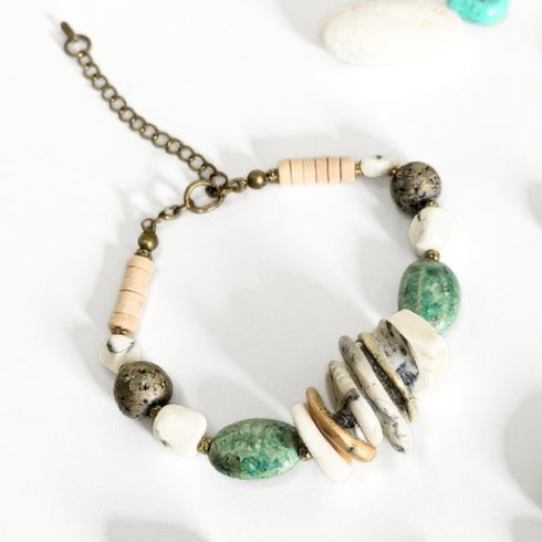 Geometric Ivory Green Adjustable Bracelet - SOULZA AUSTRALIA
