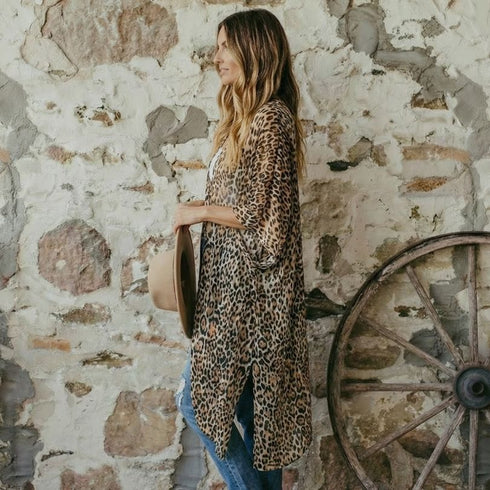 Tan Leopard Print Fabric Kimono - SOULZA AUSTRALIA