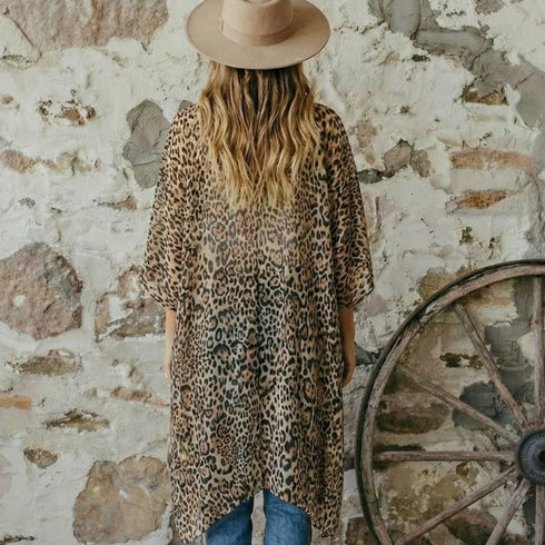 Tan Leopard Print Fabric Kimono - SOULZA AUSTRALIA
