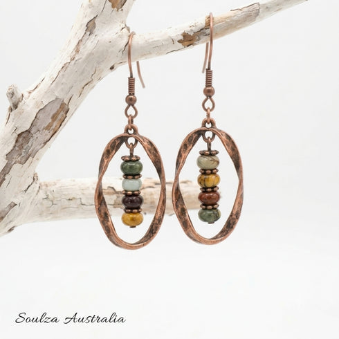 Rustic Earth Twisted Antique Copper Earrings - Handmade by Soulza