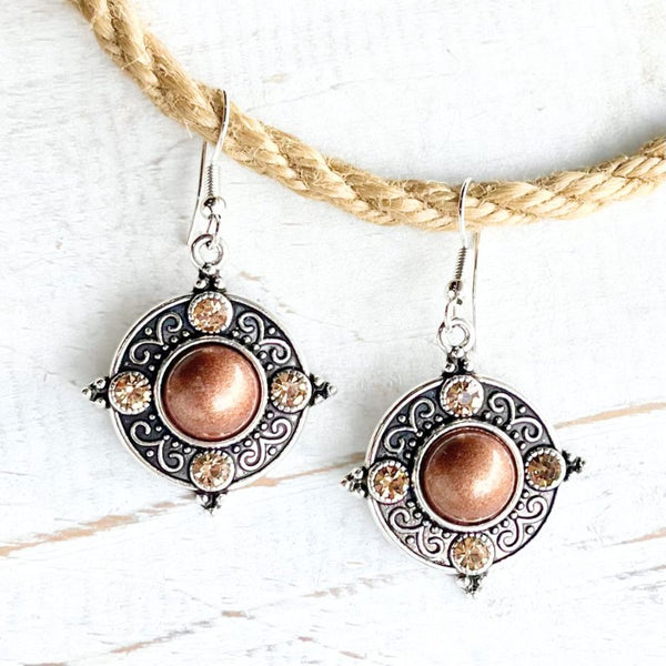 Bronze & Silver Diamante Earrings