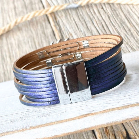 Blue & Silver Leaf Wrap Bracelet