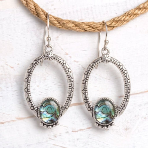 Antique Silver Abalone Shell Hoops