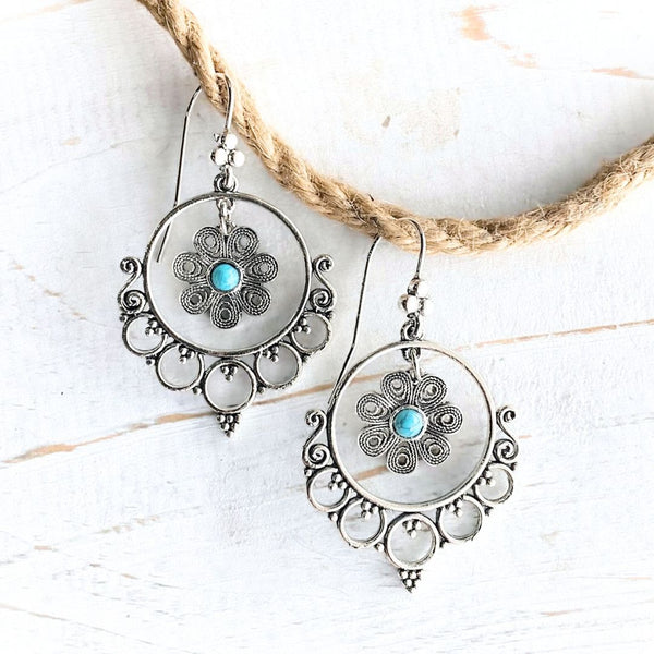 Turquoise Flower Boho Earrings - SOULZA AUSTRALIA