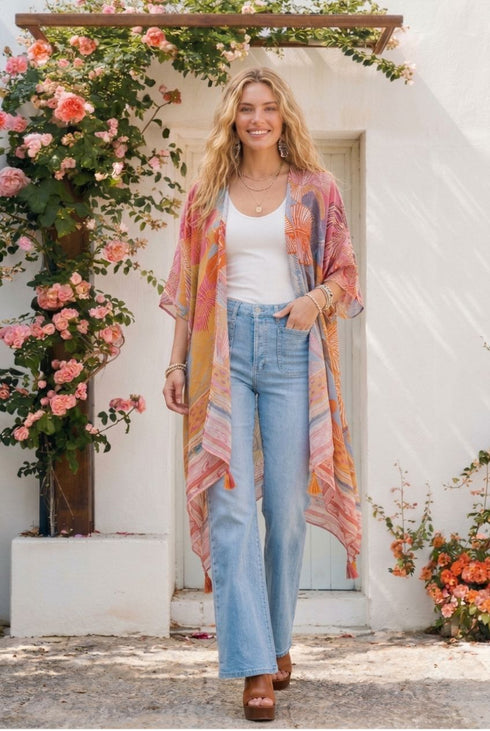 Zesty Floral Tassel Kimono - Light Jacket