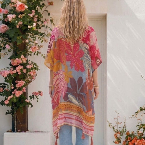 Zesty Floral Tassel Kimono - Light Jacket