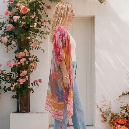 Zesty Floral Tassel Kimono - Light Jacket