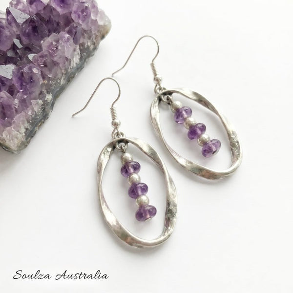 Amethyst Twisted Antique Silver Earrings - Handmade by Soulza - SOULZA AUSTRALIA
